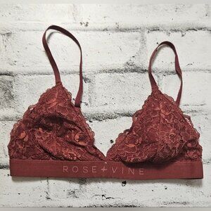Rose + Vine Lace Bralette Large Copper Rust Floral Wireless Lingerie